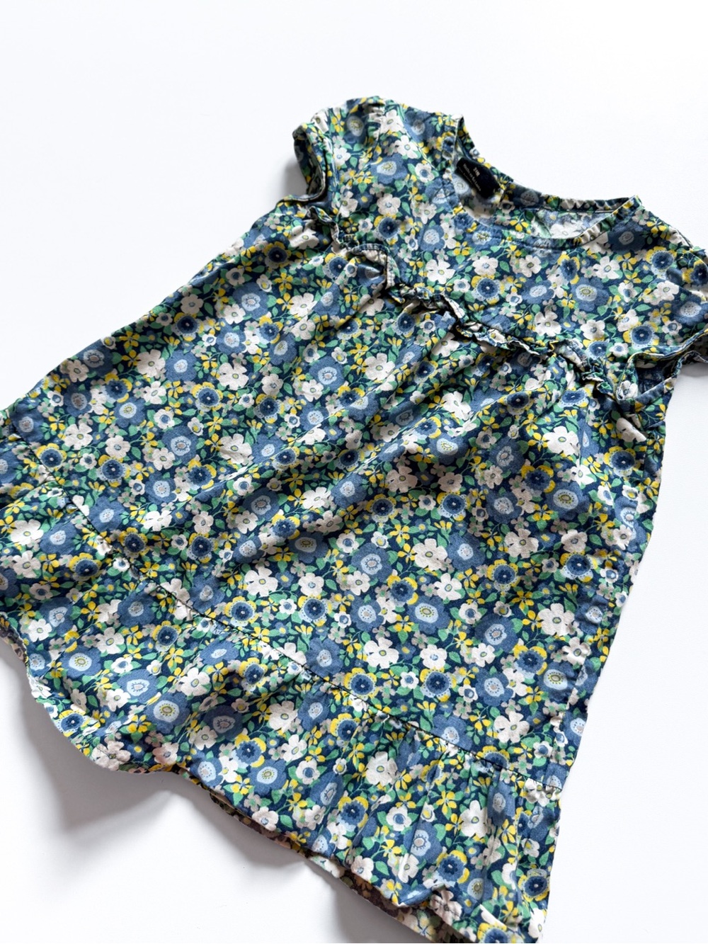 Y2K Faded Glory Floral Mini Dress in Blue & Green Like New
